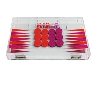 Ashland Clear Acrylic Backgammon Set with Red and Pink Checkers